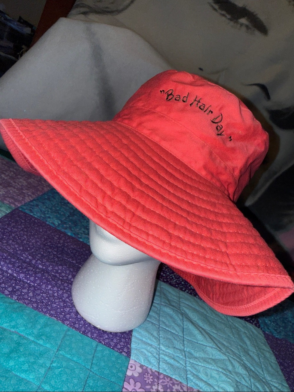Bad Hair Day Orange bucket hat 12” 100% Cotton, embroidered lettering, NWOT New